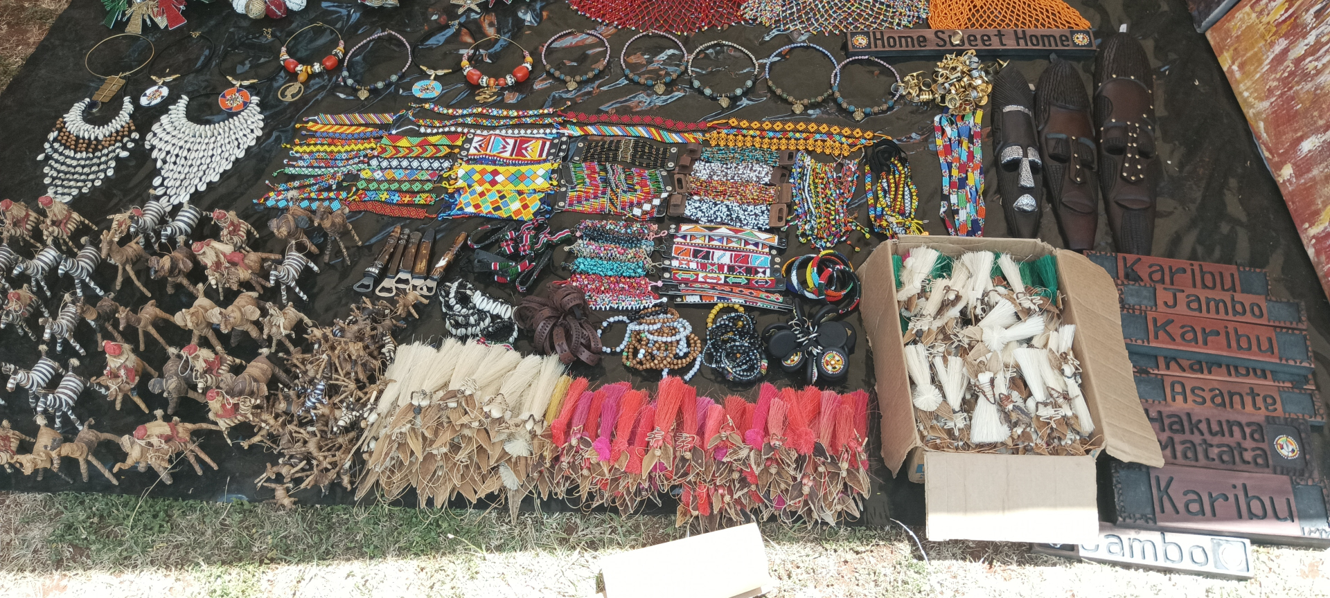 Maasai Beaded Belts, Masks & Karibu Signs