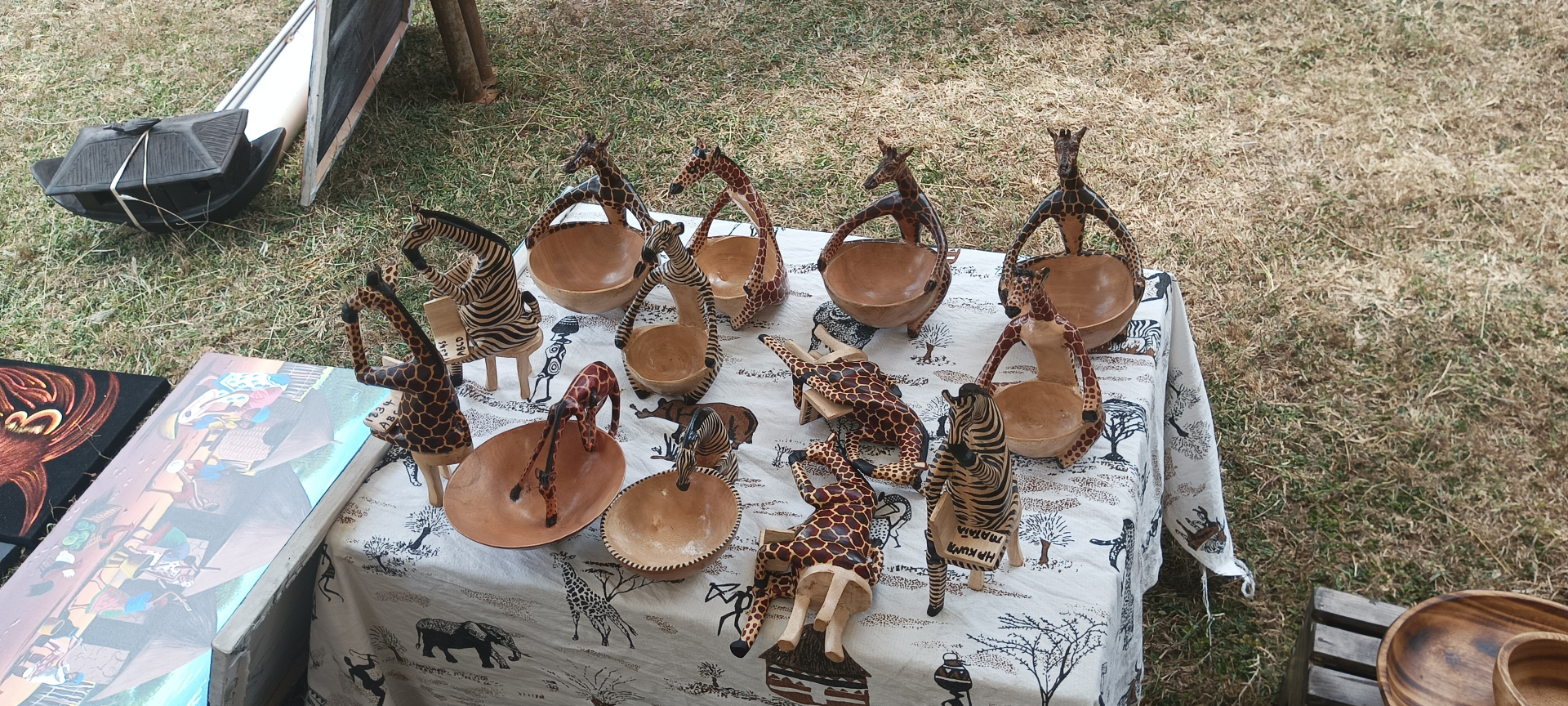 Carved Giraffe & Zebra Serving Bowls